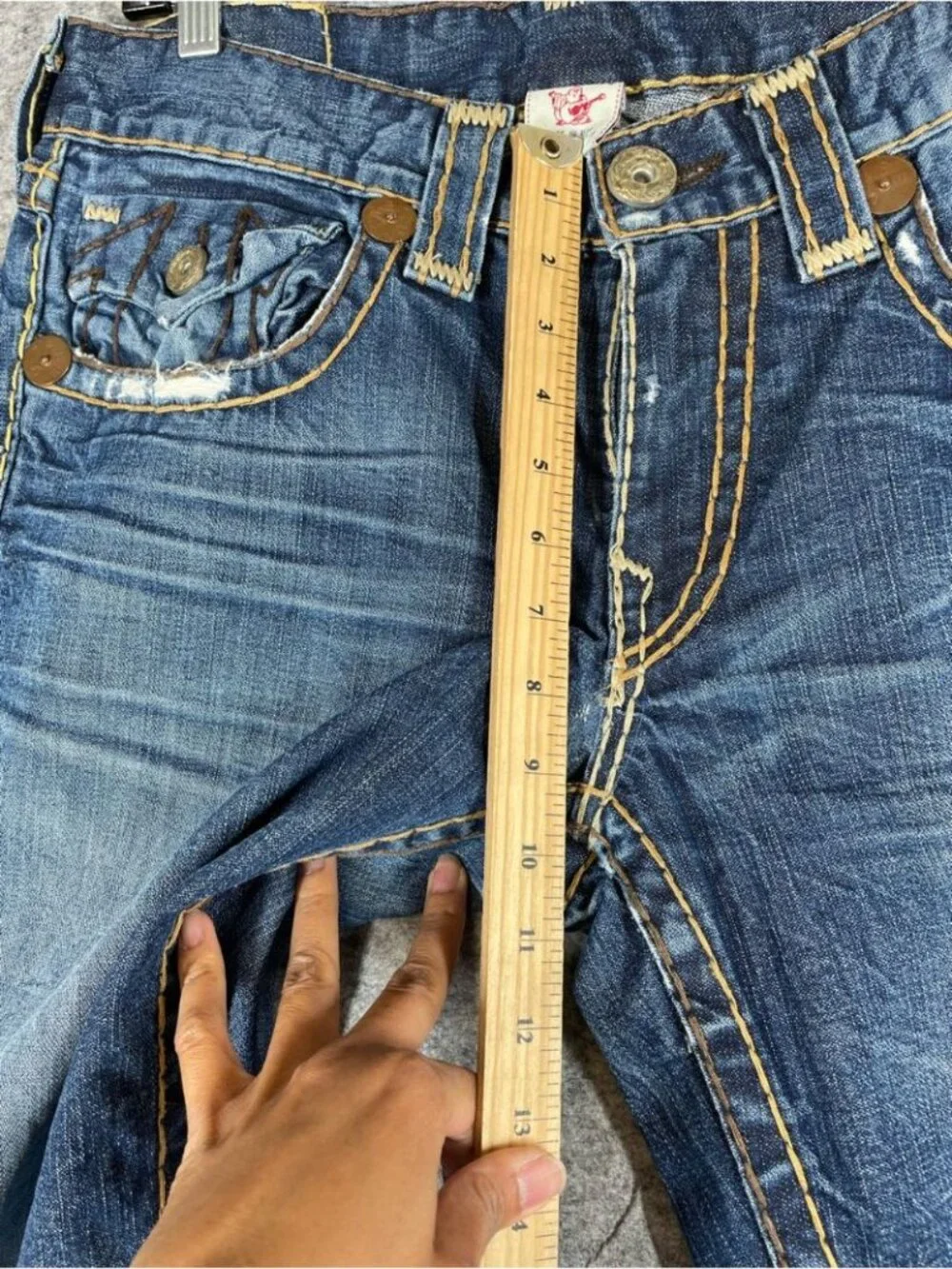 True Religion Joey Bootcut Jeans Blue Size 33 Made USA Y2K Distressed Denim
